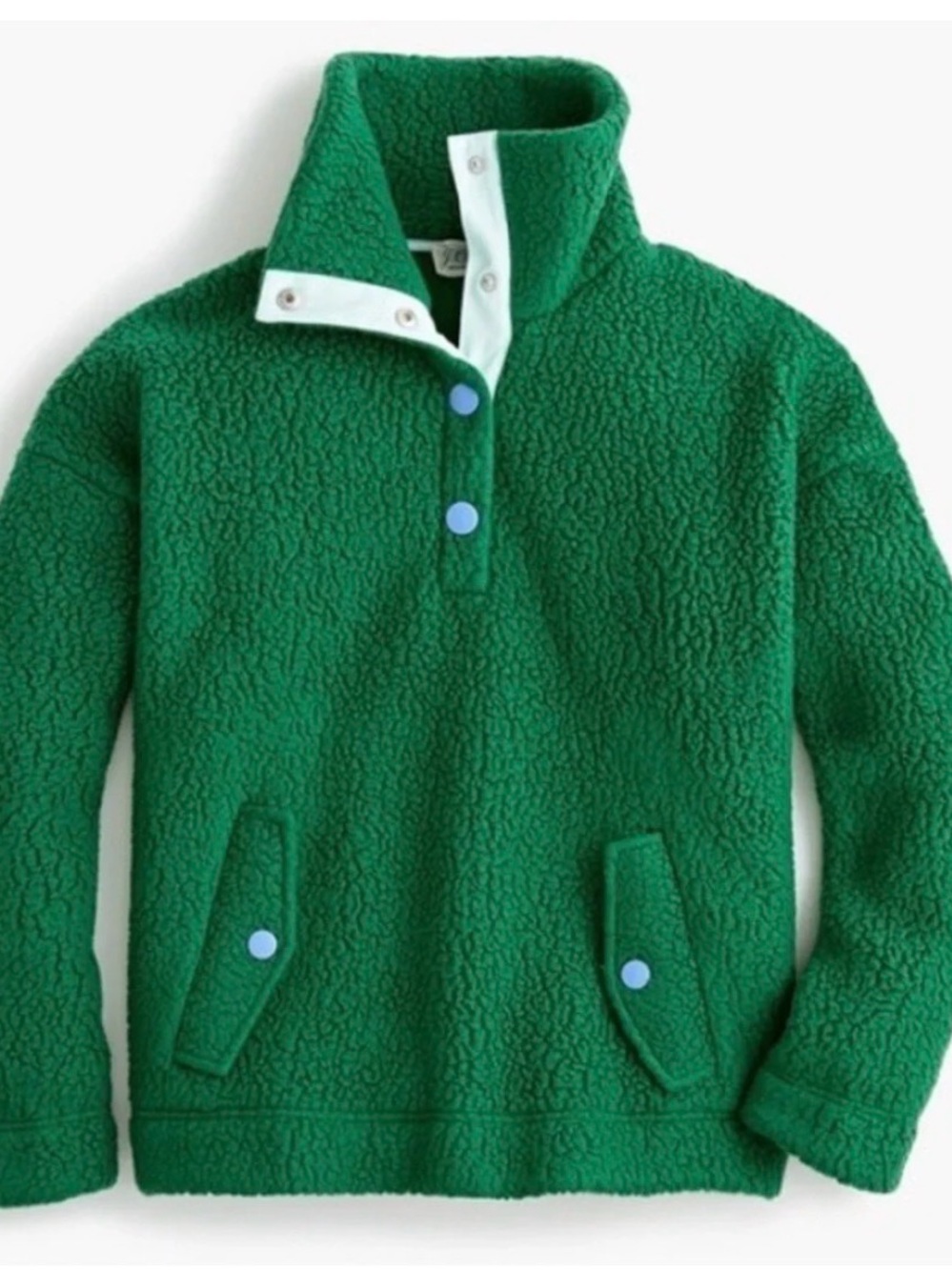 J. Crew Green Sherpa Pullover Hoodie with White Trim